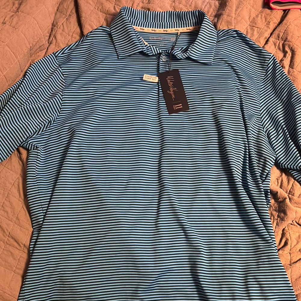 Walter Hagen Men's Blue Striped Shirt